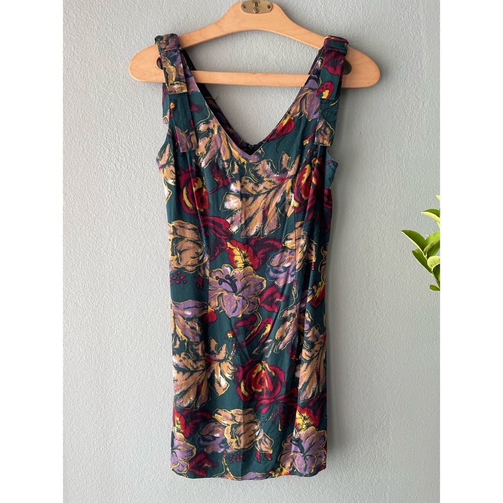 Sugar | Vintage 80s 90s Floral Green Mini Dress